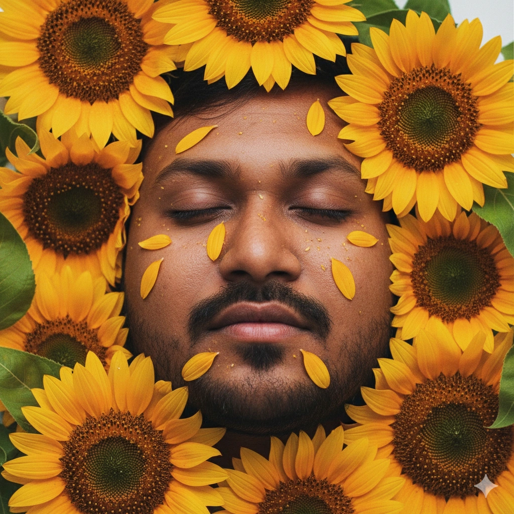 1. Hyper-Realistic Editorial Sunflower Portrait (Close-Up Lying Pose)