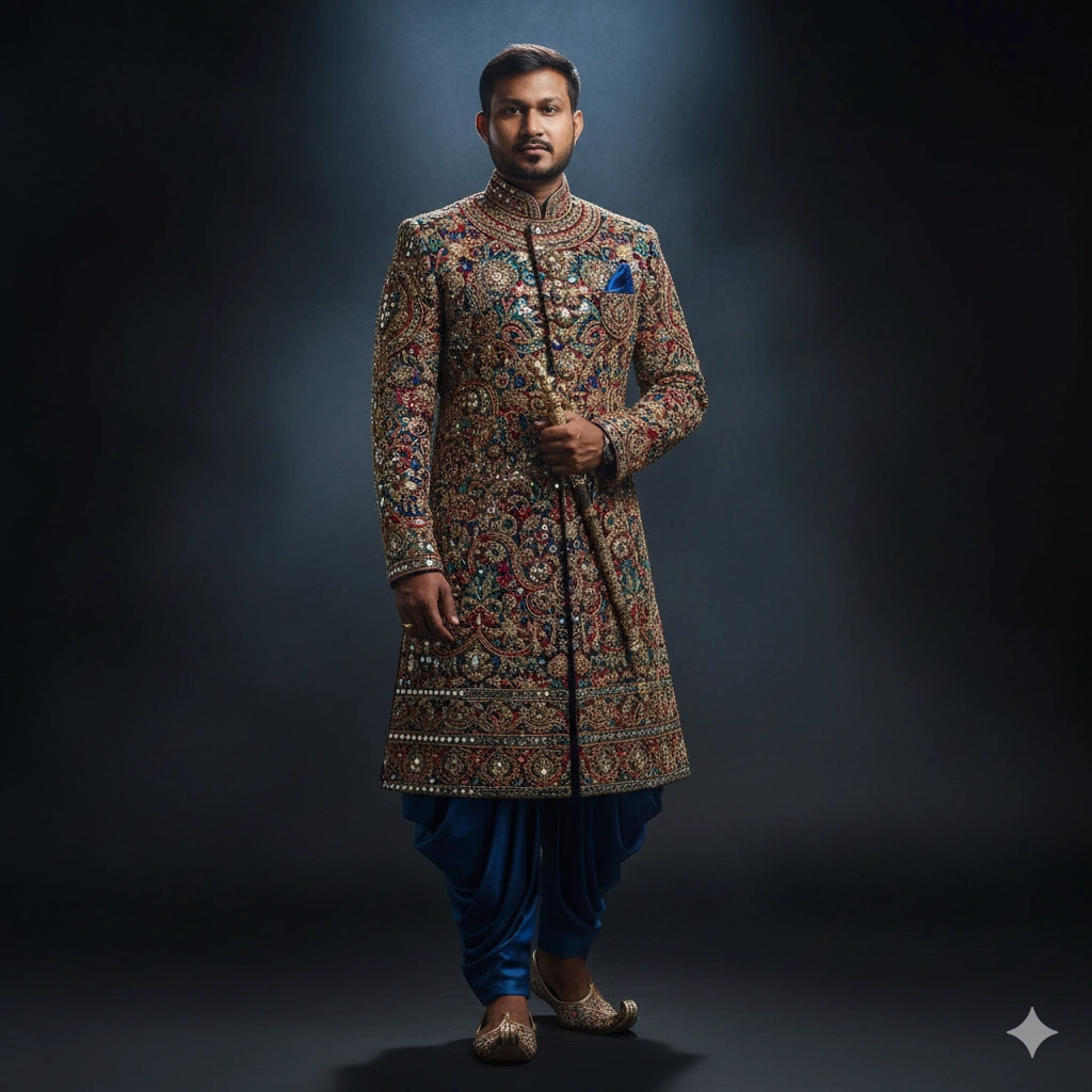 10. Royal Blue Dhoti Festive Attire