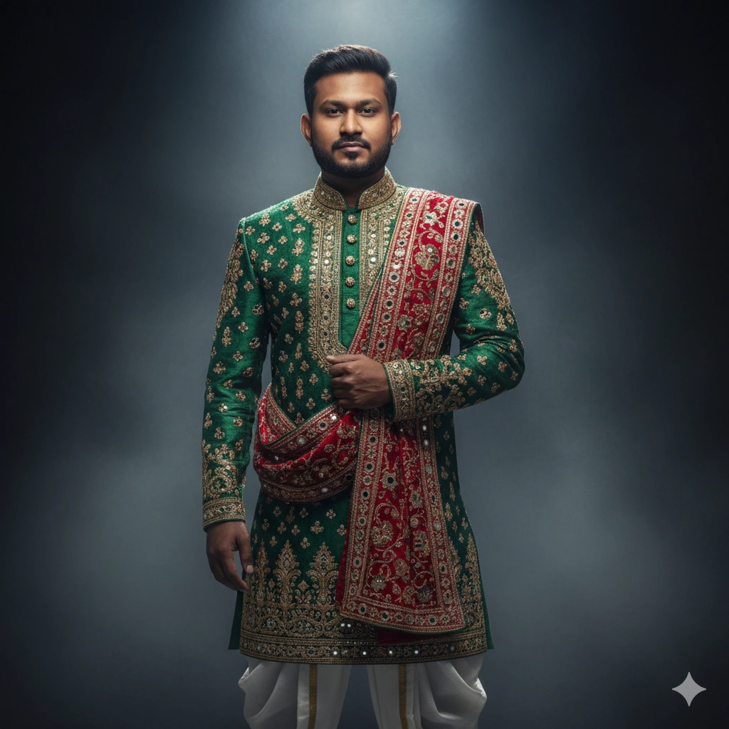 12. Studio Portrait in Green & Red Dupatta