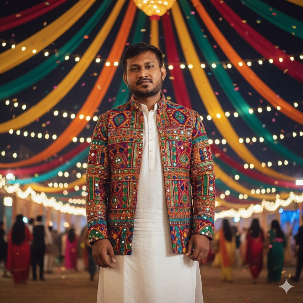 13. White Kurta Pajama with Embroidered Jacket
