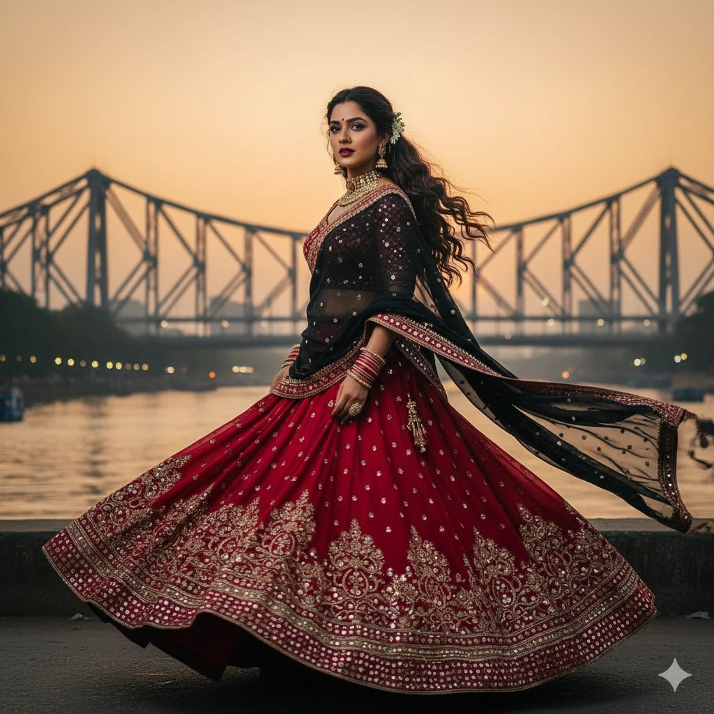 18. Warm Lehenga Sunset Portrait