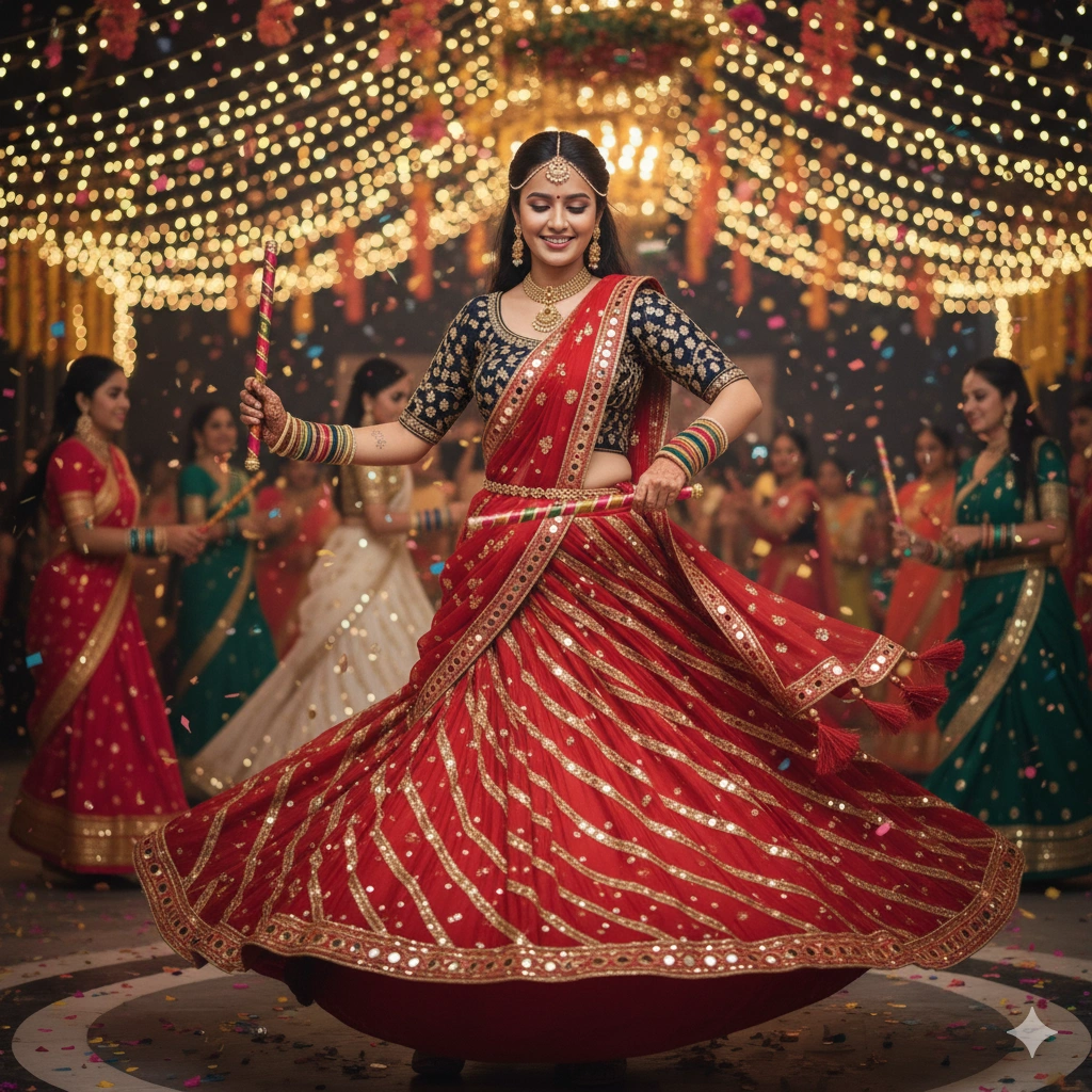 2. Pinterest-Style Red Ghagra Choli with Black Dupatta