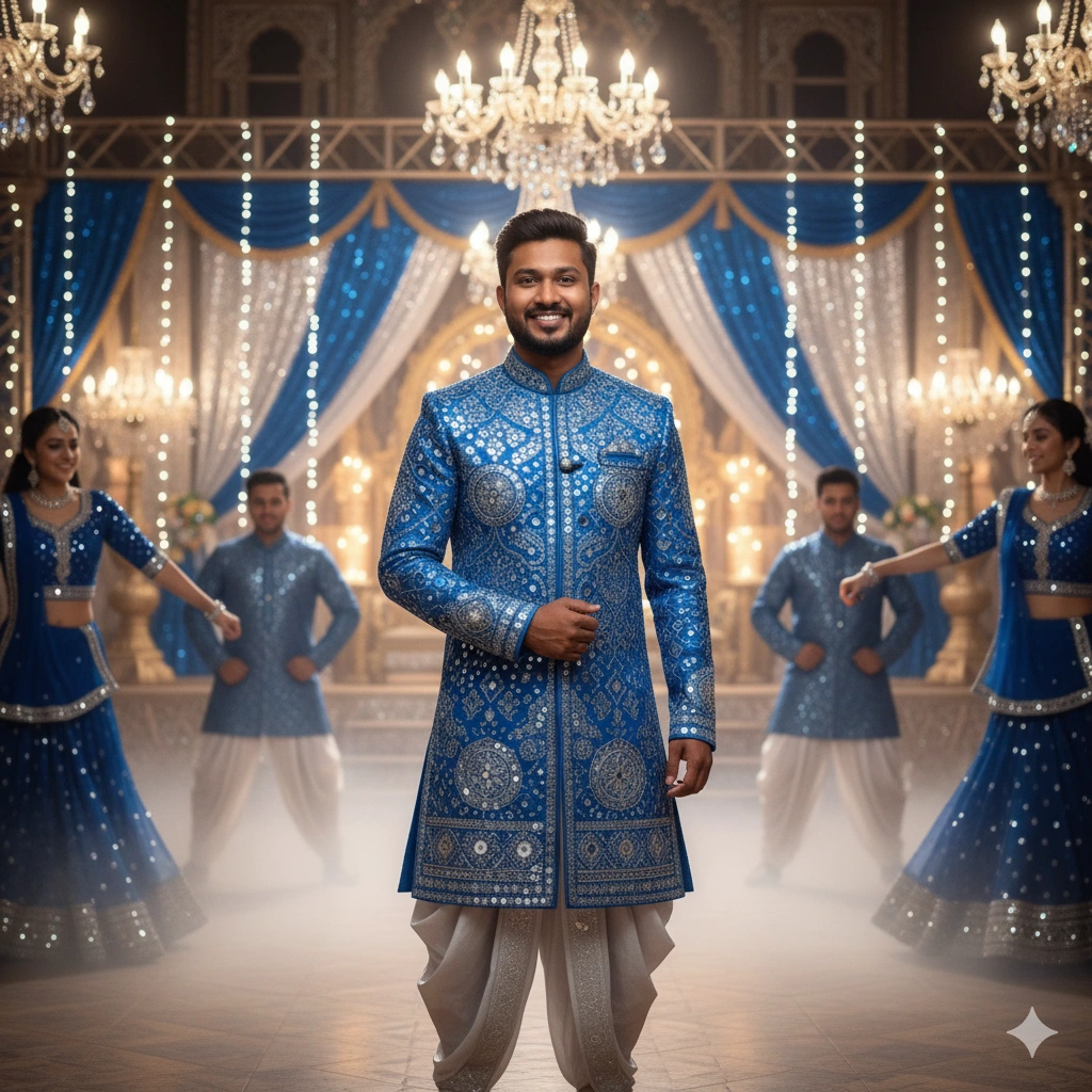 21. Royal Blue & Silver Navratri Theme