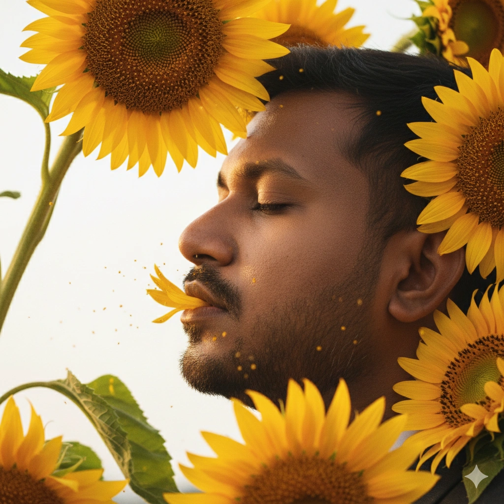 3. Diagonal Sunflower Composition Portrait (Cinematic 3:4)
