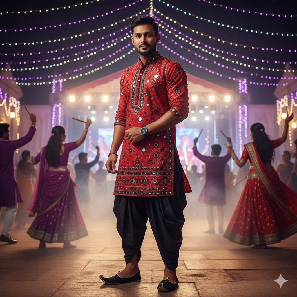 3. Red & Black Dandiya Night Look
