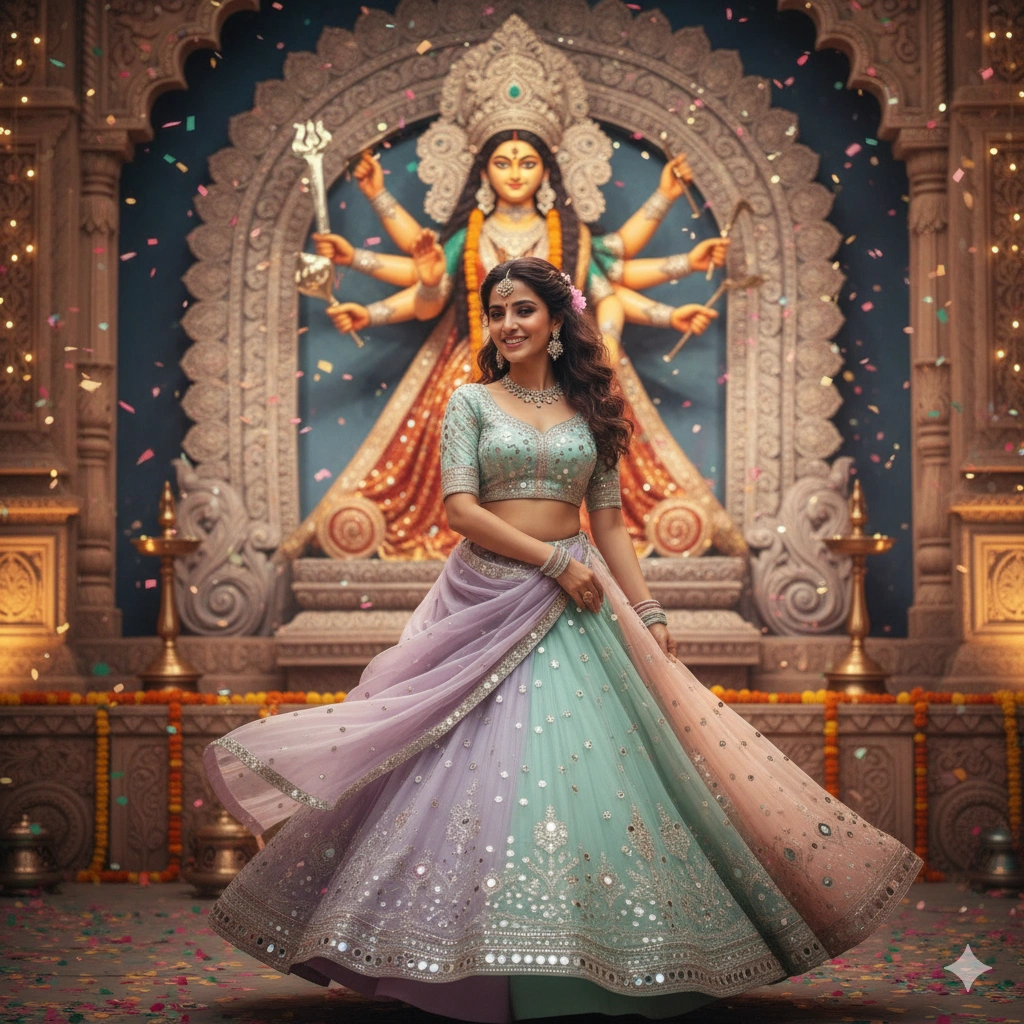 4. Elegant Red Lehenga with Golden Mirror Work