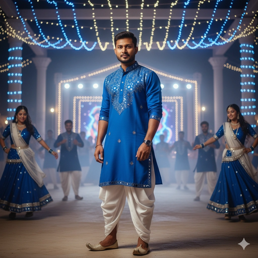 5. Royal Blue & White Festive Outfit