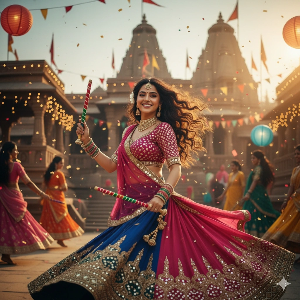 7. Red Ghagra Choli with Black Dupatta (Howrah Bridge)