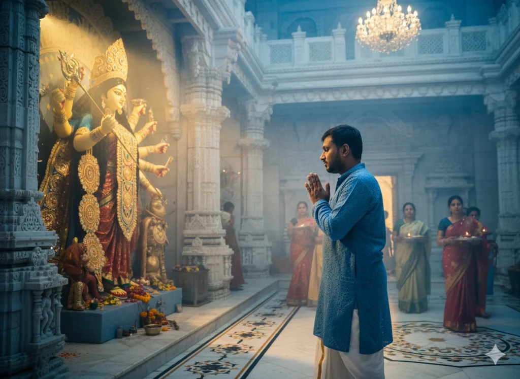 How to Create a Cinematic Navratri AI Prompt with Durga Maa and Prayer Pose (2)