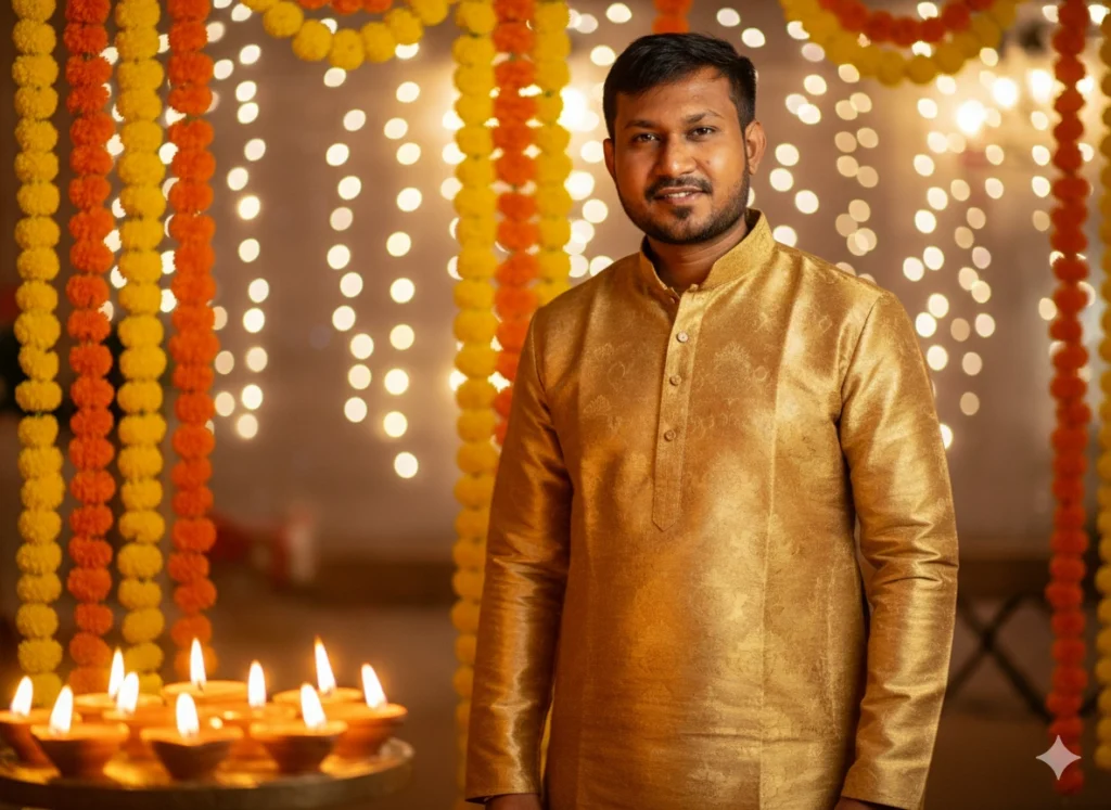 Prompt 1 – Traditional Golden Kurta Look
