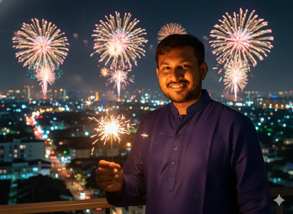 Prompt 3 – Balcony Firecracker Celebration