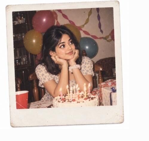 Birthday party polaroid 90s AI photo prompt example, FSIDM